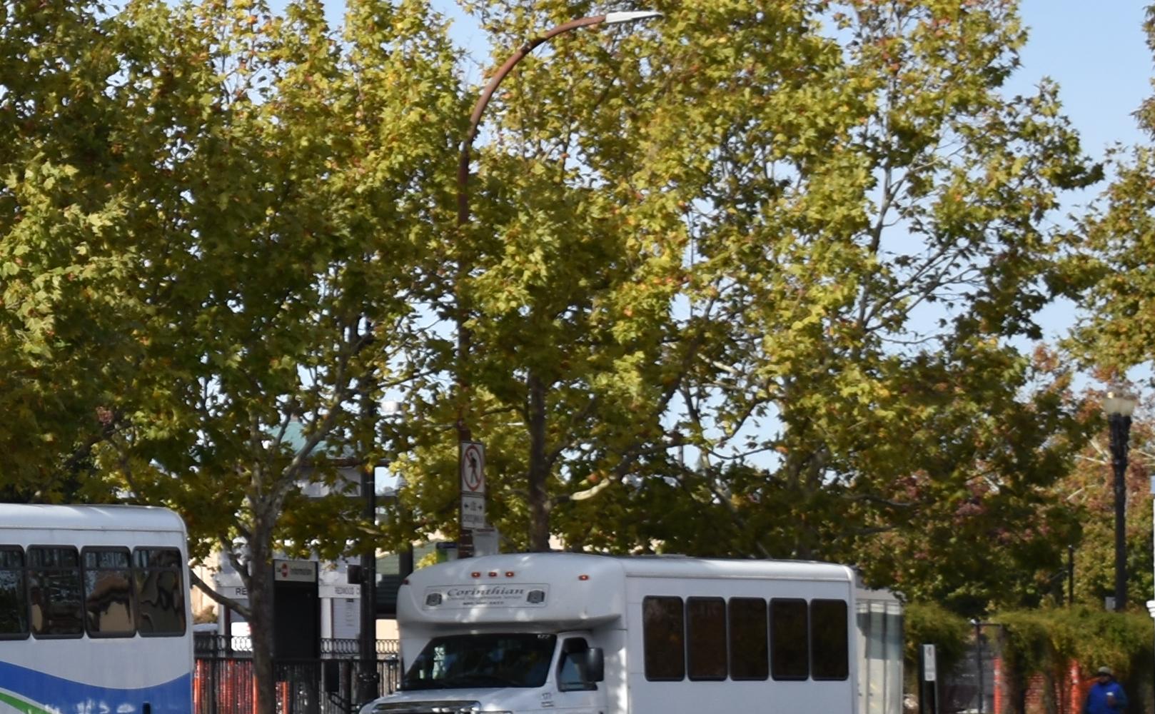 Picture of multiple shuttles at the Redwood City Caltrain Station