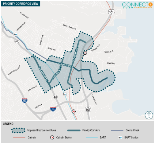 Map of South San Francisco Connect4SSF project zone.