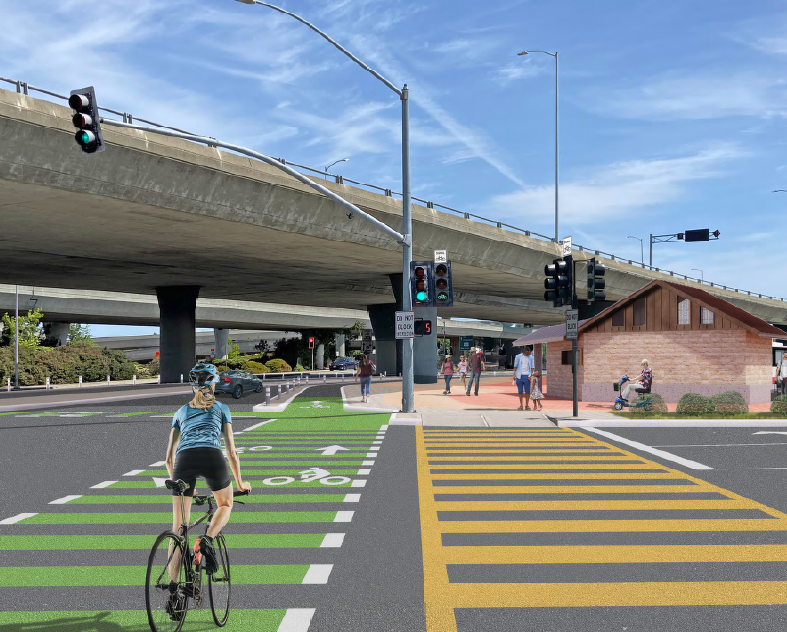 Artist rendering of a multimodal vision for Fashion Island Boulevard and 19th Avenue in San Mateo