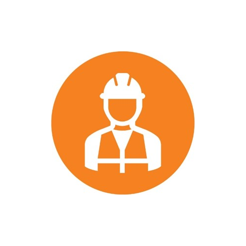 Graphic of person wearing hard hat in orange circle