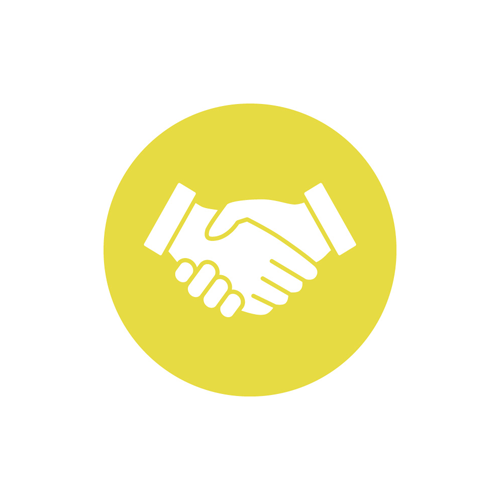 Icon of two hands shaking in a yellow circle