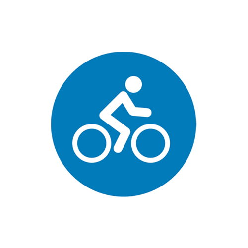 Icon of cyclist in a blue circle