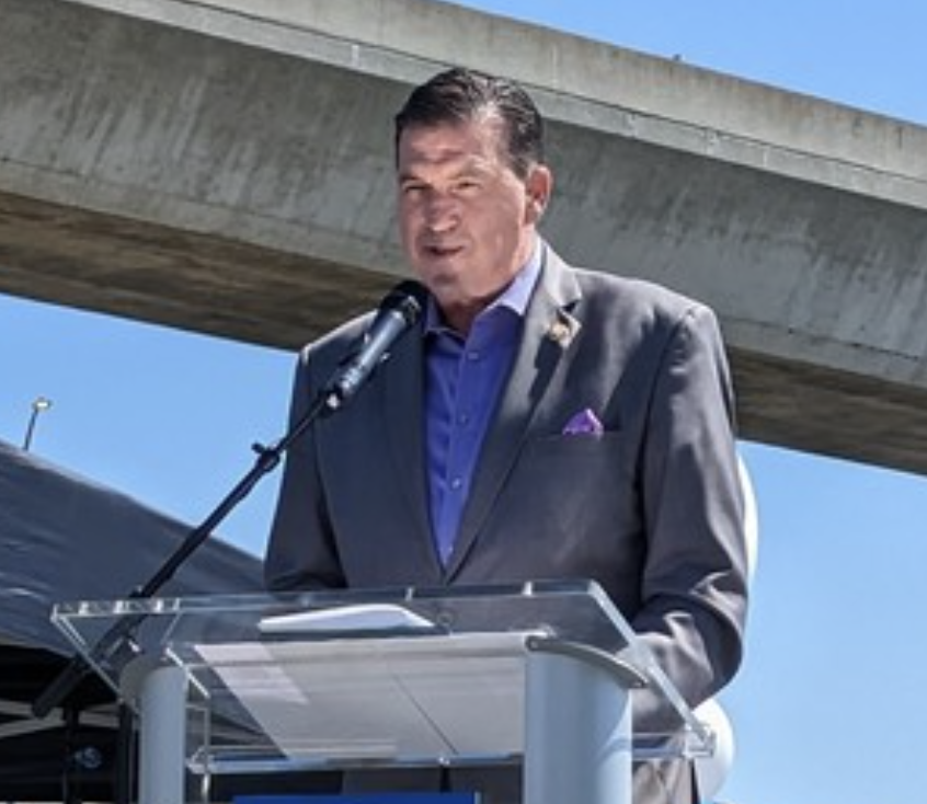 Rep. Kevin Mullin speaking at the grand opening of the 101 Express Lanes in San Mateo.