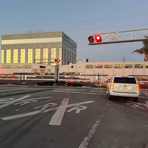 Train is held at the Broadway at-grade crossing following a vehicle strike on Nov. 8.