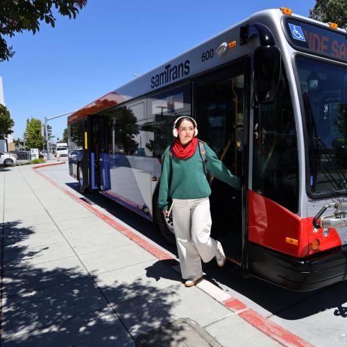 Student exiting SamTrans bus