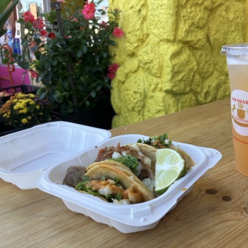 Tacos and an agua fresca at Mi Tienda