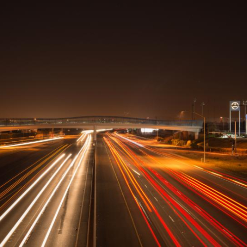 Long exposure view of freeway and car lights