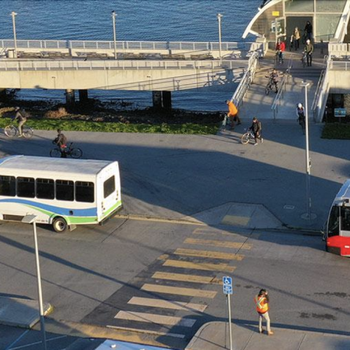 View of SamTrans bus and shuttle