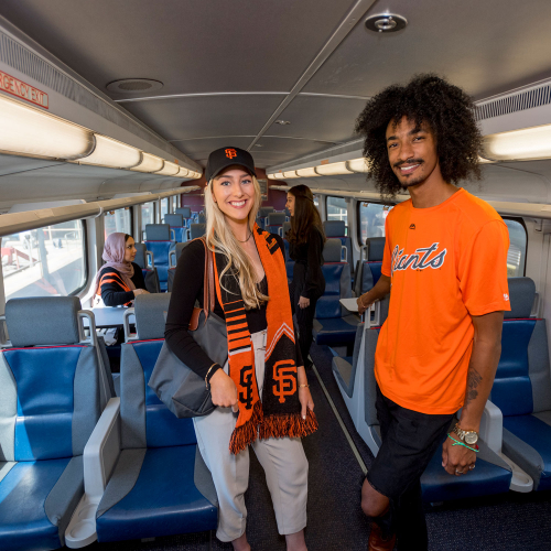 Sports fans in the train