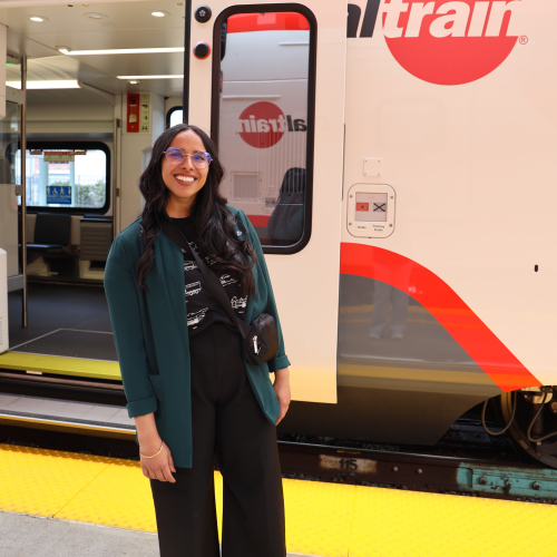 Posing in front of train