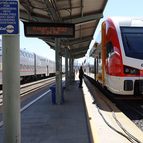 Passenger waiting to board the Caltrain.
