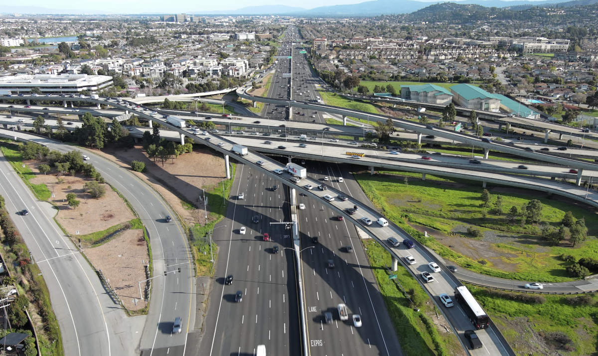 The 101/92 Interchange in San Mateo, looking south along Highway 101