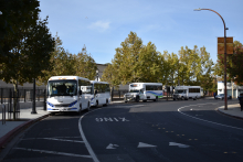 Picture of multiple shuttles at the Redwood City Caltrain Station